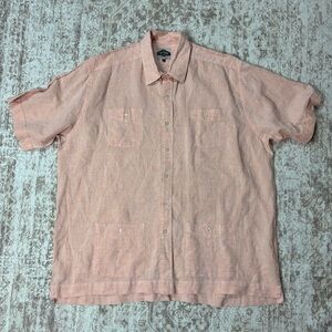 San Cristobal El Guapo Guayabera Light‎ Orange Linen Button Down Shirt Size XL